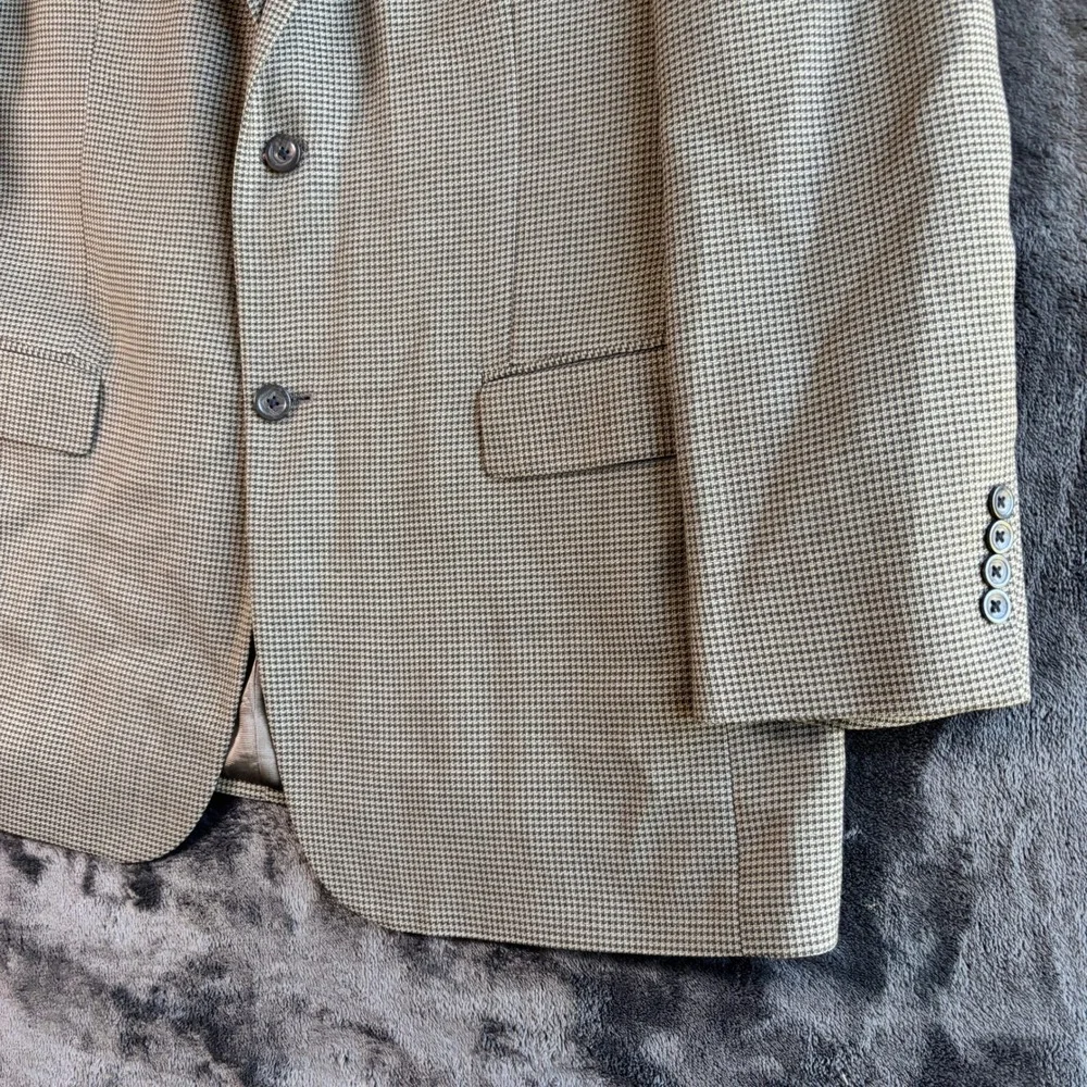 Oscar de la Renta Mens‎ 44L Wool Blazer Brown Houndstooth 2 Button